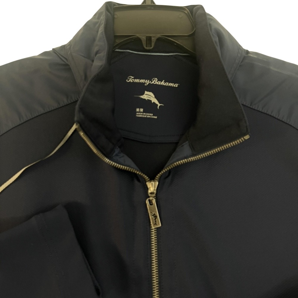 Tommy Bahama Jacket Mens Medium Blue Softshell Hooded Full Zip Nylon Windbreaker